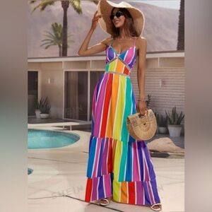 SHEIN Rainbow Striped Maxi Dress